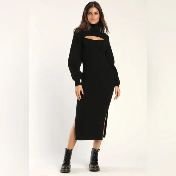 burgundy vintage dress Black Ribbed Knit Fitted Maternity Midi Sweater Dress